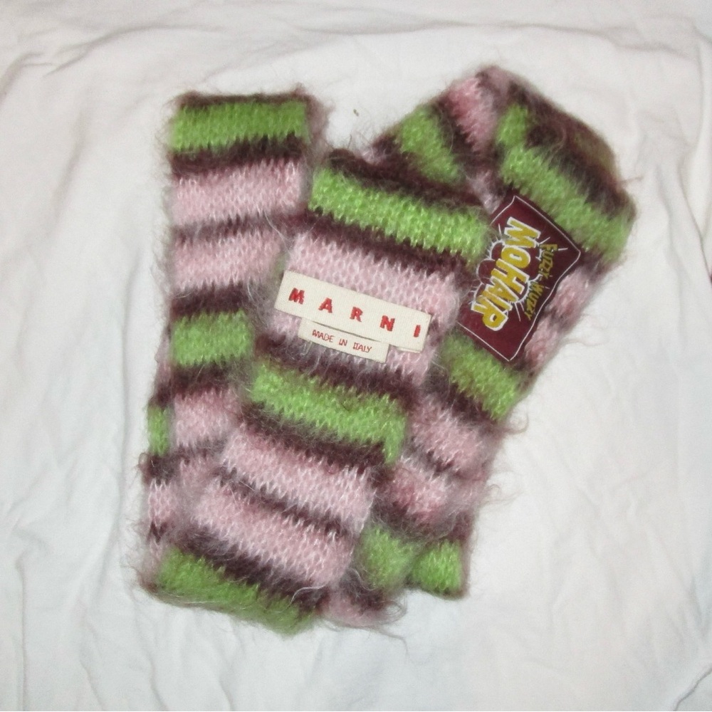Marni Fuzzy Mohair Scarf in Pink and Green